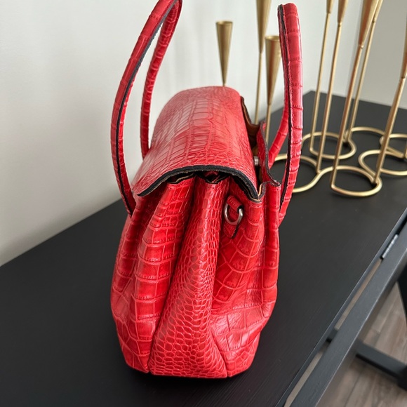 Patricia Nash Notely Croco Embossed Leather Flap Satchel-Papaya - Picture 4 of 8